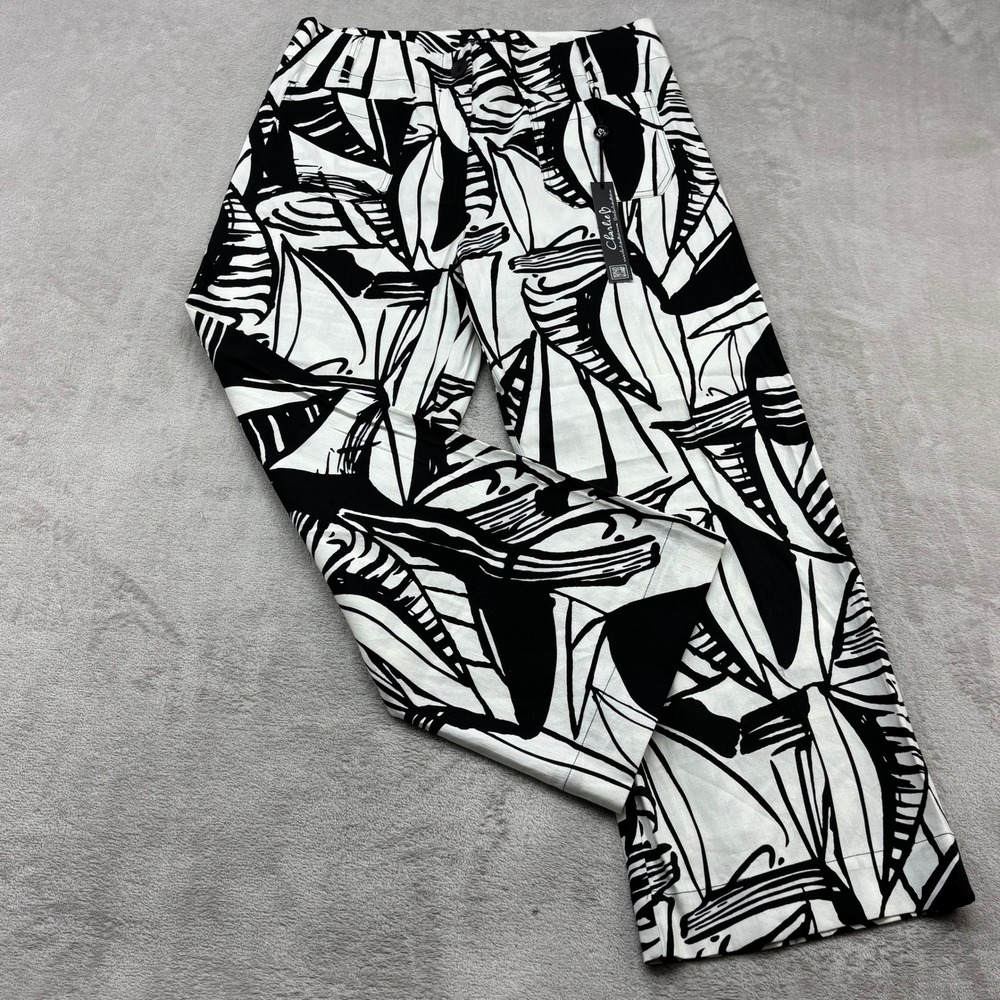 Charlie B Wide Leg Pants Womens 10 Black White Breeze Linen Summer Resort Modern